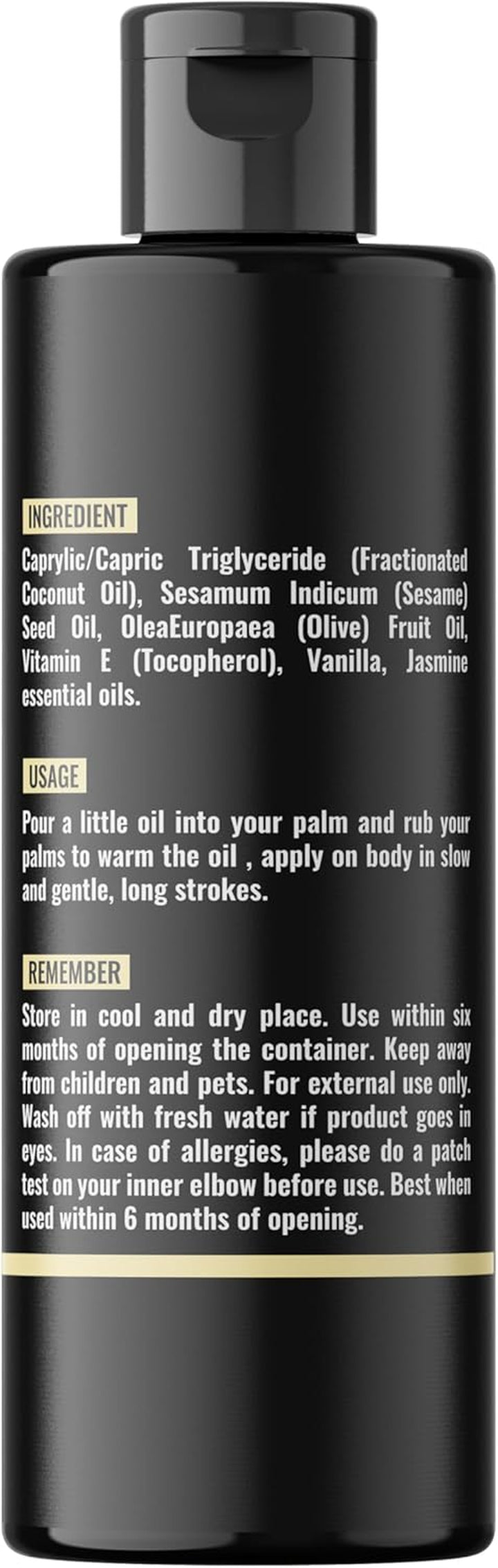 Organic - Vanilla Edible Full Body Massage Oil - No Stain & Non-Sticky | with Fractionated Coconut Oil, Vanilla & Jasmin Oil | for Massage Therapy - 4.05 Fl Oz