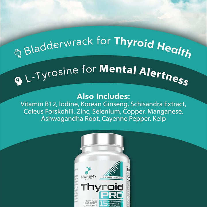 Thyroid Support Complex Thyroid Pro for Women and Men – Energy, Focus, Tiredness & Fatigue – L Tyrosine, Ashwagandha, Vitamin B12, 60 Vegan Capsules Thyroid Supplement