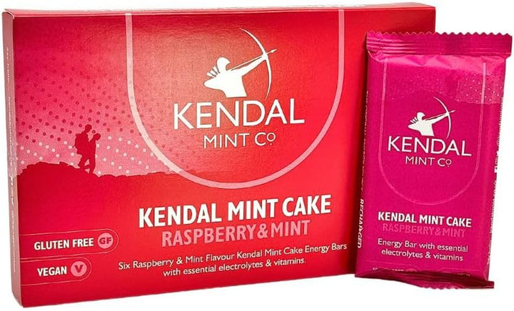 KMC Energy Bars Pocket-Sized, Original Flavour, Kendal Mint Cake Recharged, Vegan, Gluten Free with Essential Electrolytes & Vitamins35G (6 Count (Pack of 1), Raspberry)