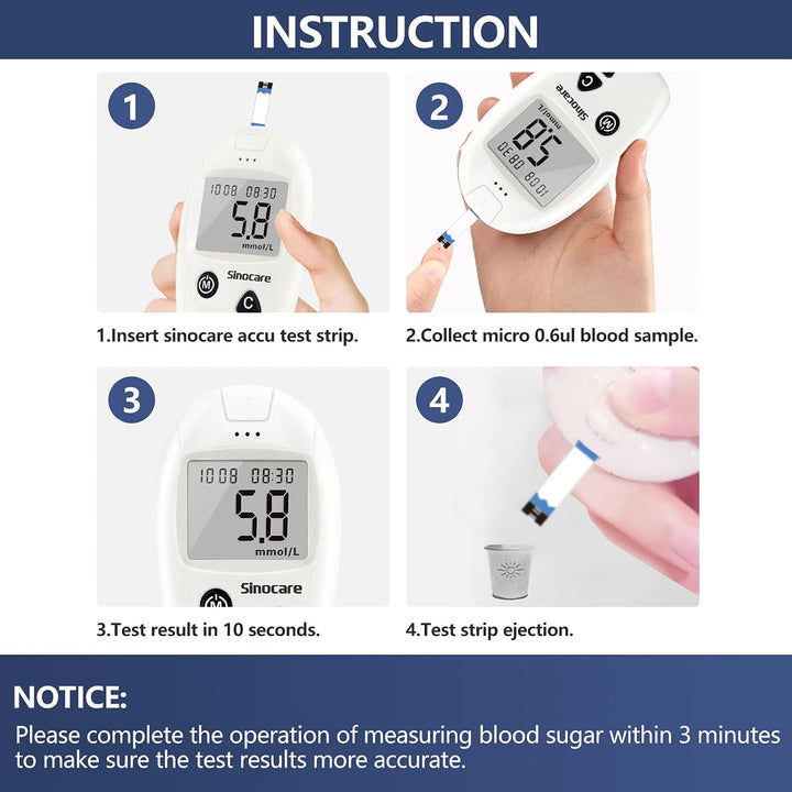 Blood Sugar Monitor, Diabetes Testing Kit Safe Accu, Large Memory Capacity Blood Sugar Test Kit with 50 Test Strips & 50 Lancing Devices, for Diabetics Home Self-Testing in Mmol/L