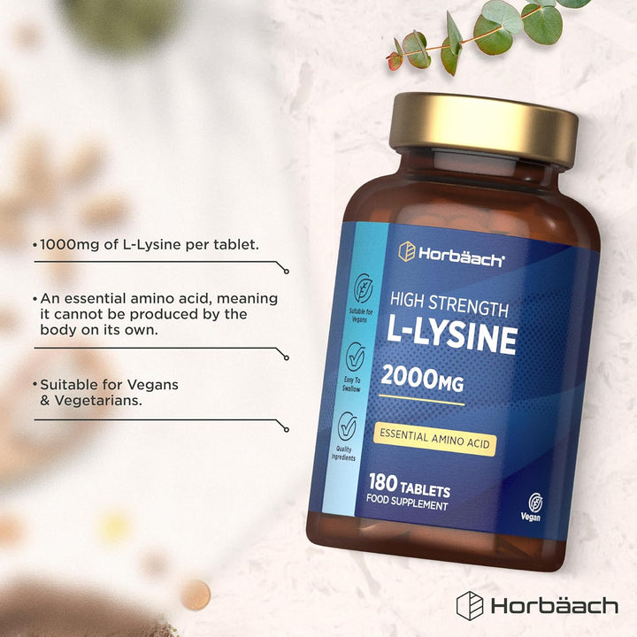 L-Lysine 2000Mg | 180 Tablets | Essential Amino Acid | Premium Supplement | Vegan & Vegetarian | by