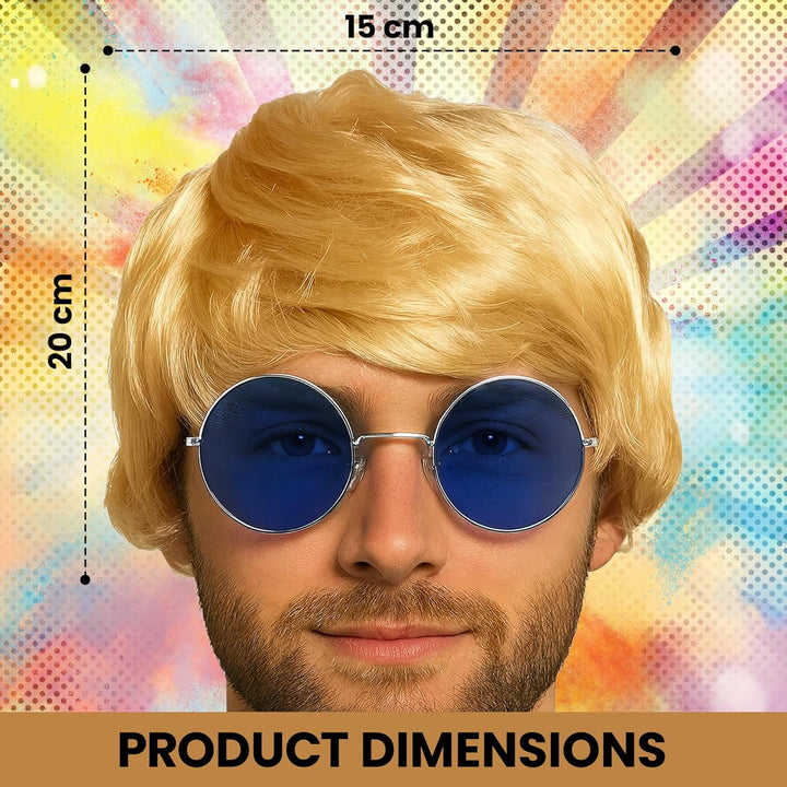 Mens Blonde Boyband Wig with Fringe Fancy Dress Accessories - Short Blonde Wig Men Hair Accessory for Britpop Party 60S 70S and 80S Fancy Dress Adult - Synthetic Short Hair as Halloween Accessories