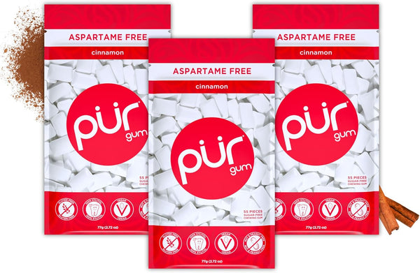| Sugar Free Chewing Gum | Made with Xylitol | Vegan, Aspartame Free, Gluten Free & Keto Friendly | Natural Cinnamon Flavoured Gum, 55 Pieces (Pack of 3)