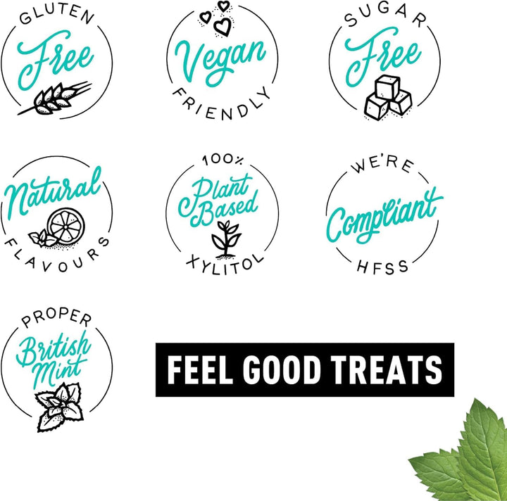 - British Peppermint Mints - 100% Plant Based Xylitol - Freshens Breath - Natural Flavours - Sugar Free Mints - Benefits Oral Health - Mighty Pouch - 50G