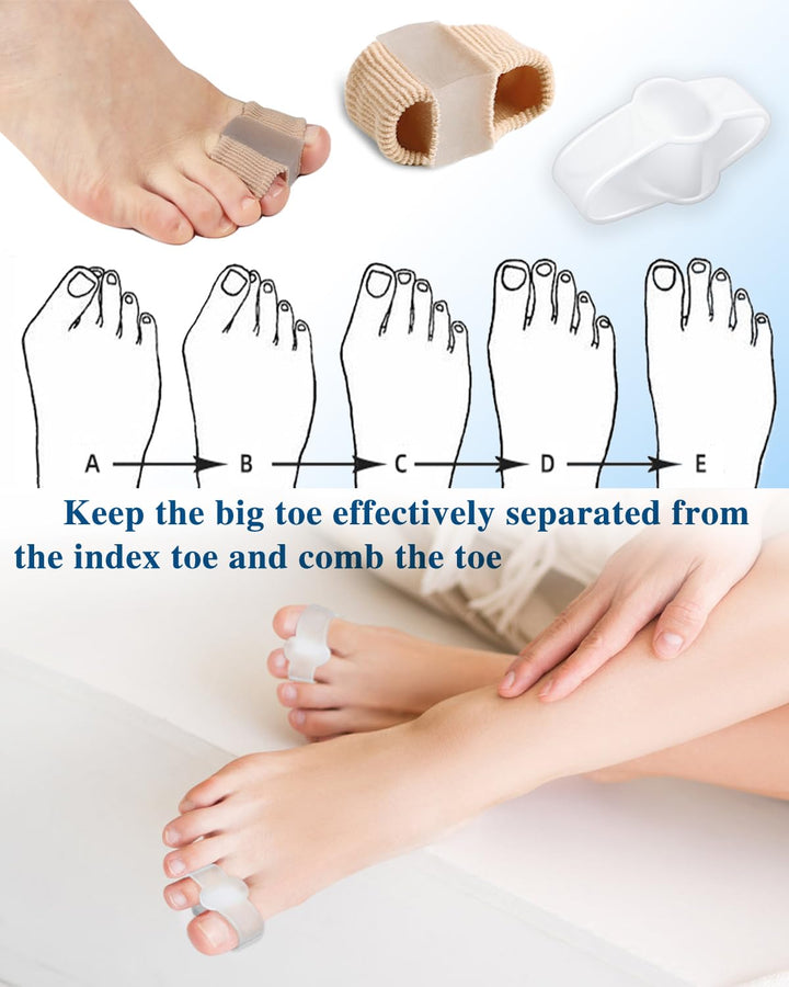 PGRODE Bunion Toe Separators Gel Bunion Corrector Soft Big Toe Spacers for Feet Women Men Toe Correct, Elasticity Hammer Toe Straightener with 2 Loops (2 Nylon+2Gel)