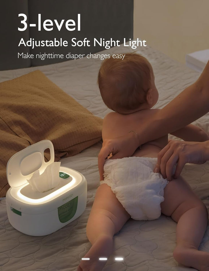 Baby Wipe Warmer, Innovative Spring Design, Large Capacity Wipes Dispenser, Fast and Even Heating, 4 Modes of Temperature Heating Control, Diaper Wipe Warmer with Night Light