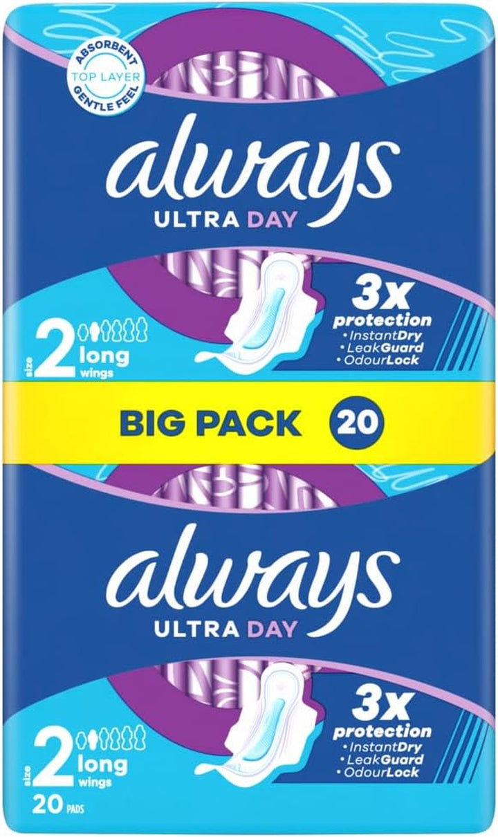 Ultra Sanitary Towels Long (Size 2) Wings X 24 Pads, Super Absorbent and Ultra Thin, for Menstrual Periods 24 X 4