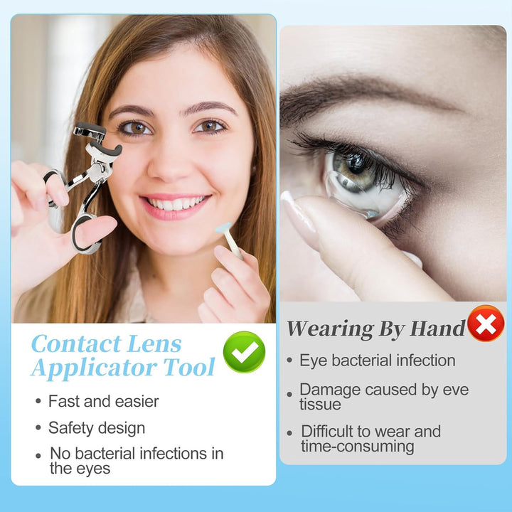 3 Packs Contact Lens Applicator - Contact Lens Remover Tools Easy to Use -Tweezers & Suction Stick Handler with Storage Case, Black