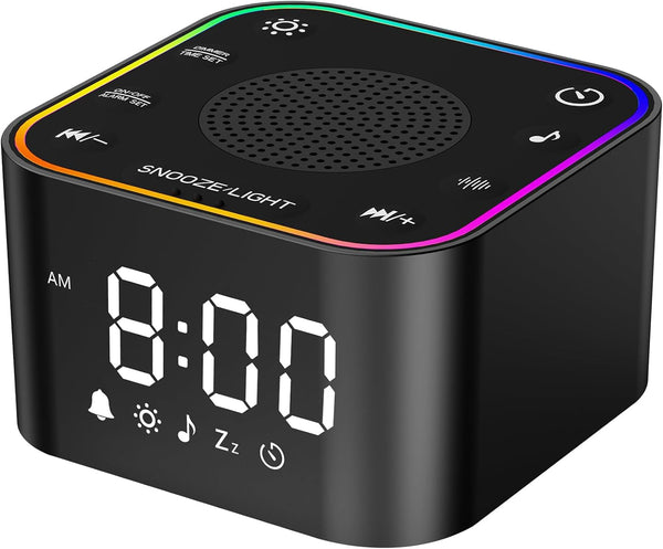 Sound Machine with Alarm Clcok: 30 Non-Looping Sleep Sounds - White Noise Alarm Clock for Natural Wake up - Adjustable Volume & Light, Memory Function, Sleep Timer (Black)