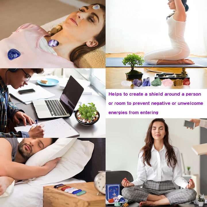 Healing Crystal for Beginners 7 Chakra Crystal Set,23 Pcs Healing Crystal Wiccan Reiki Gift,3 Types of Gemstones,Natural Gemstones,Raw Stones,Crystal Gravel with Instruction