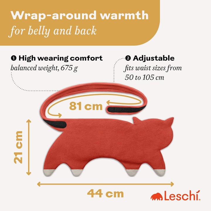 10-Chamber Wheat Bag for Microwave, Washable - Grain Pillow Made of 100% Organic Cotton & Organic Wheat - Ideal Natural Relief for Stomach and Period Pain - Cat, Red