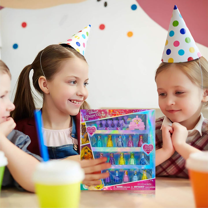 Disney Princess 15 Piece Water Based Nail Polish with 3 Toe Spacers| Quick Dry Peel off Gift Kit Set for Kids Girls Ages 3+ by