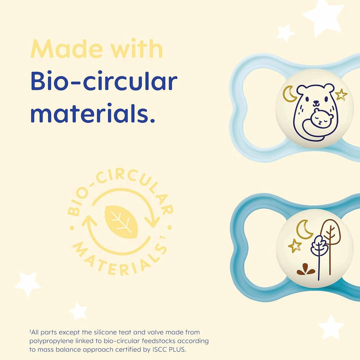 Air Night Soothers | 6 plus Months | 2 Pack | Glow in the Dark Dummies | Comes in Dummy Steriliser Case | Baby Accessories | Blue (Various Designs)