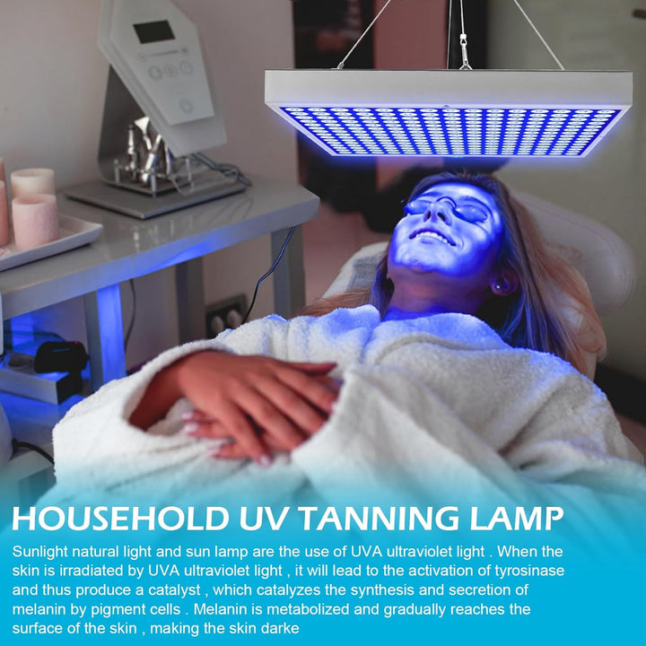Home Tanning Lamp,45W Face and Body Sunlamp with Hanging Ring Hook and Blindfold,460Nm Full Blue Therapy Lamp LED Skin Tanning Light with 225Pcs Leds,Eye Protection Self Tanning Machine for Face,Body