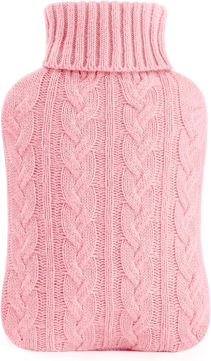 Hot Water Bottle with Knitted Cover, 2L Hot Water Bag for Hot and Cold Compress, Hand Feet Warmer, Neck and Shoulder Pain Relief, Gray