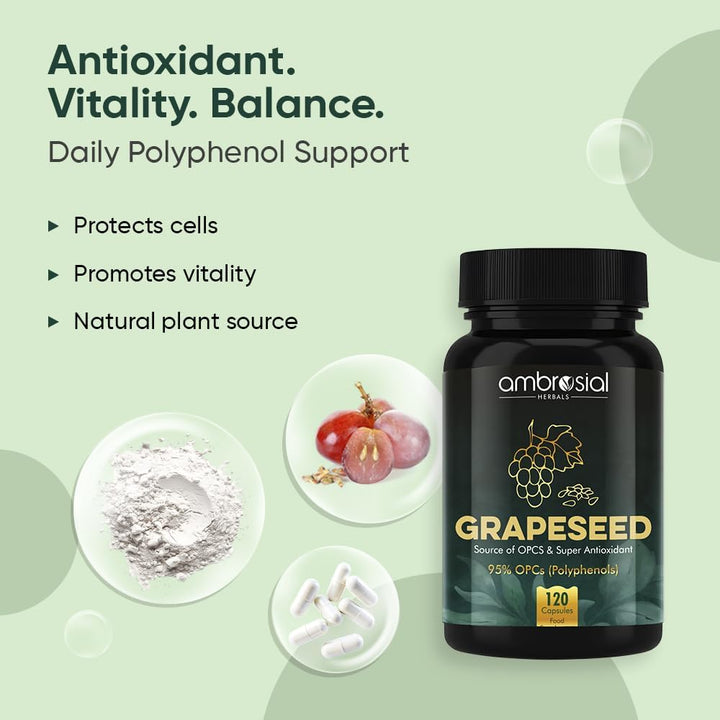 Grape Seed Extract Capsules 400 Mg– 95% OPC Polyphenols – (4 Months Supply) - Premium Antioxidant Support – Vegan, Non-Gmo, Gluten-Free – GMP Certified – 120 Capsules
