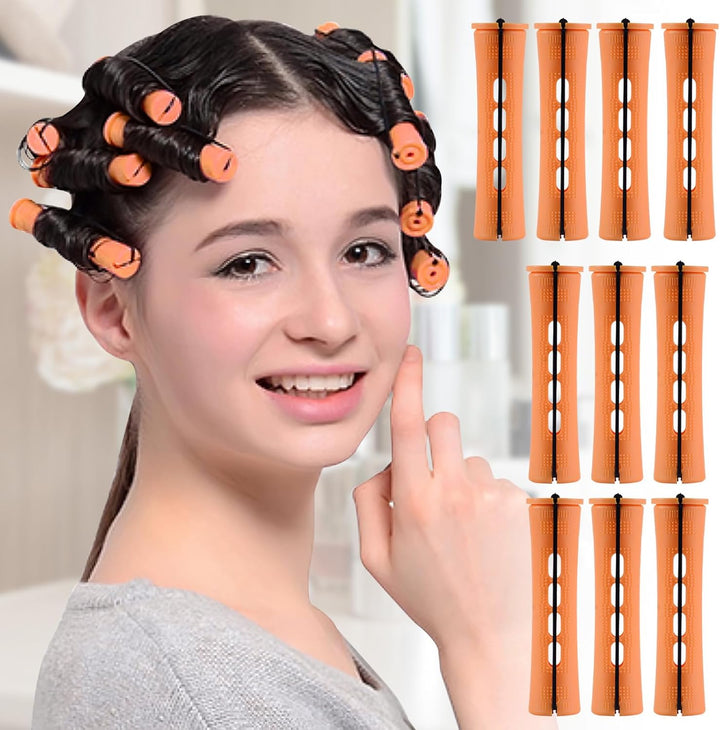 10 Pieces Hair Perm Rods Non-Slip Hair Rollers for Natural Hair with Elastic Rubber Band Short Curlers for Hairdressing Styling 0.35"(Gradient Blue)