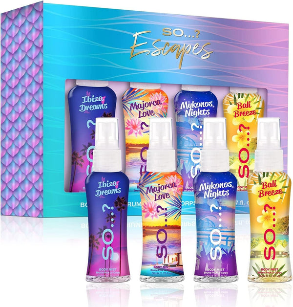 Escapes Womens Gift Set, with Ibiza Dream, Bali Breeze, Mykonos Nights & Majorca Love, Fragrance Spray Set (4 X 50Ml)