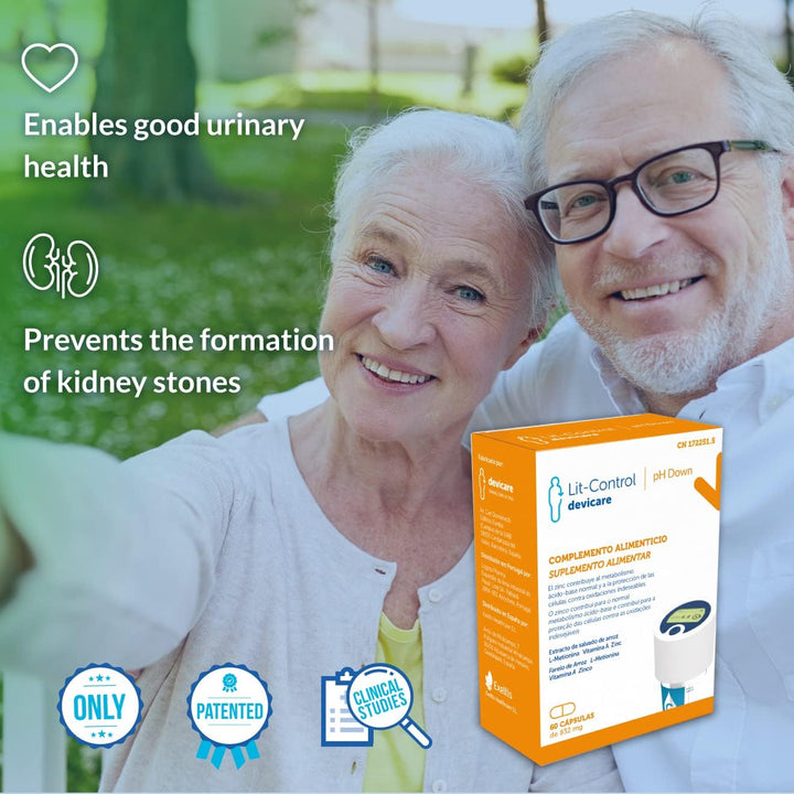 Lit-Control Ph down - Food Supplement to Reduce Kidney Stones - Prevents Crystallization of Urinary Salts - Decreases Urinary Ph - 60 Capsules