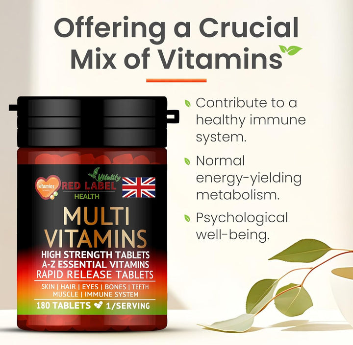 Multivitamin 180 Tablets (6 Months Supply) for Men & Women High Strength Multi Vitamins Supplement for Immune Support & Wellbeing, One a Day Multivitamins