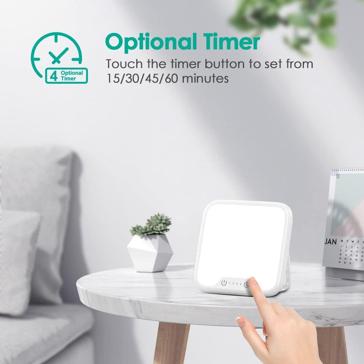 SAD Lamp 10,000 Lux, Daylight Lamp with Memory Function & 4 Timer Settings, Stepless Brightness, Portable UV Free Therapy Lights Lamp Sun for Home/Office