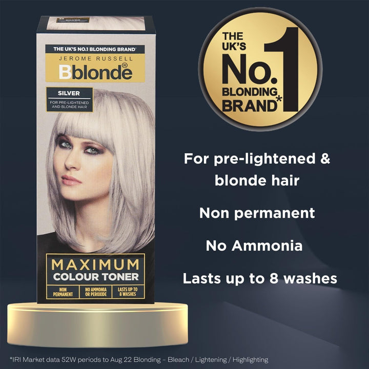 Bblonde Maximum Colour Silver Toner - Non Permanent Hair Toner for Pre Lightened & Naturally Blonde Hair, Silver Hair Dye with No Ammonia or Peroxide, Lasts up to 8 Washes, 75Ml
