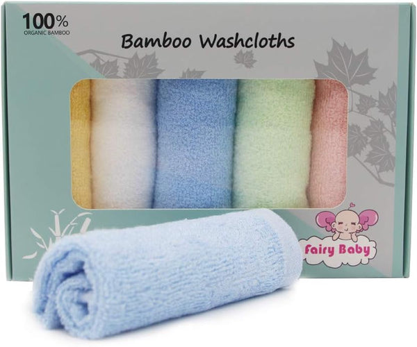 Baby Washcloths 100% Organic Bamboo Bath Washcloth Reusable Face Towels Anti-Bacterial Soft Towel Set Perfect for Newborn(5 Pack)