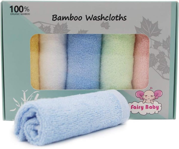 Baby Washcloths 100% Organic Bamboo Bath Washcloth Reusable Face Towels Anti-Bacterial Soft Towel Set Perfect for Newborn(5 Pack)