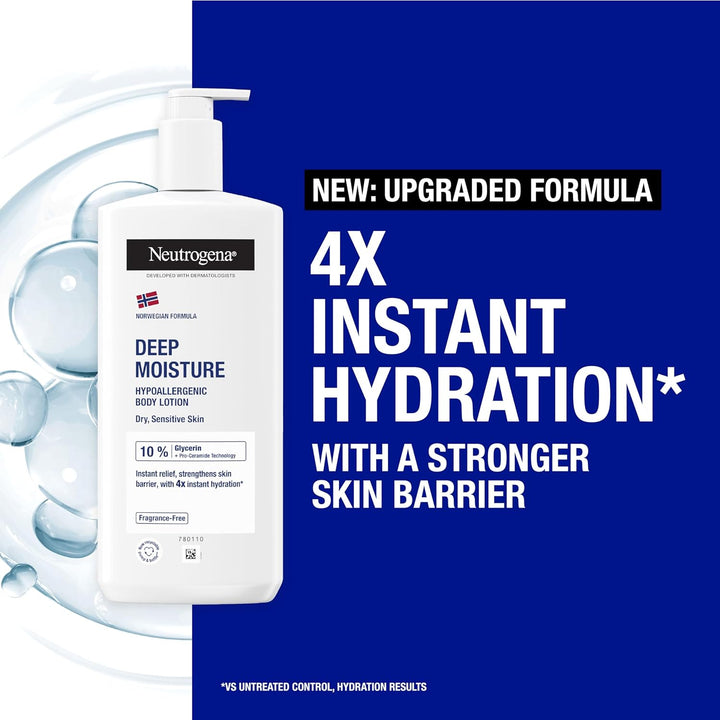 Norwegian Formula Deep Moisture Hypoallergenic Body Lotion (1X 400Ml), Fragrance-Free Hypoallergenic Body Moisturiser for Sensitive and Dry Skin, Provides 48-Hour Moisturisation
