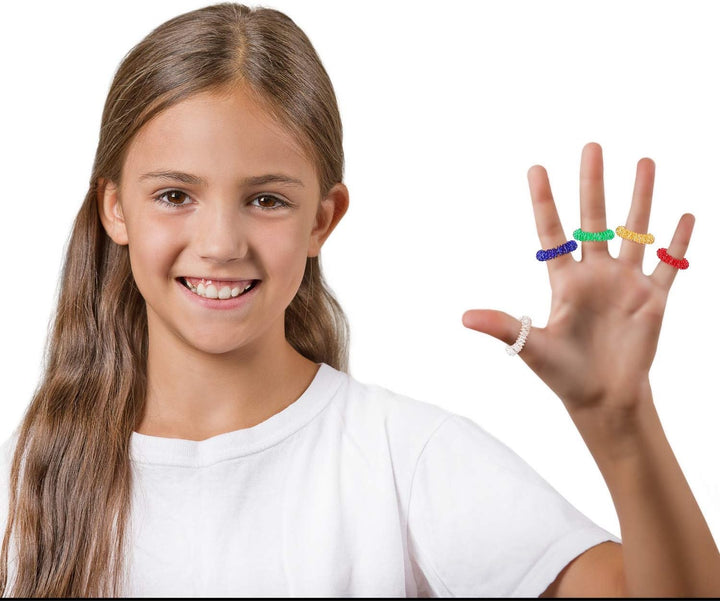 30 Pieces Acupressure Rings Spiky Sensory Rings for Fingers Stress Relief Fidget Sensory Massager for Teens Adults (Red, Blue, Green, Gold, Silver)