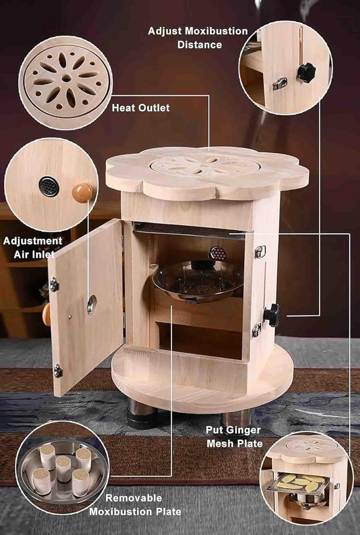 Smokeless Moxibustion Sit Chair, Heavy Duty Wooden Heating Moxibustion Stool, Adjustable Temperature, Load 150Kg / 330Lbs(S)