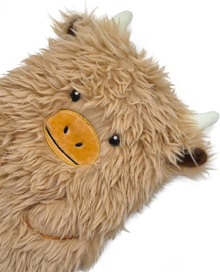 Highland Cow Cattle 3D Hot Water Bottle 1 Litre Capacity Soft Plush Cover Cute Animal Design Natural Rubber Bottle Heat Therapy Neck Back Pain Relief Bedtime Relax Gift Idea for Adults & Kids
