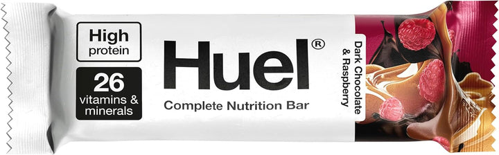 Complete Nutrition Bar, 12 X 55G Bars, Dark Chocolate Raspberry, High Protein Bar, Plant-Based Protein Bars, Low Sugar, High Fibre, High-Protein Snack with Vegan Chocolate, under 210 Calories