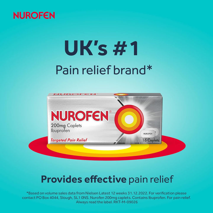 Ibuprofen 200Mg Tablets, 16 Caplets for Headache, Migraine, Back Pain, Cold & Flu Relief, 8-Hour Painkiller, Over-The-Counter Medication