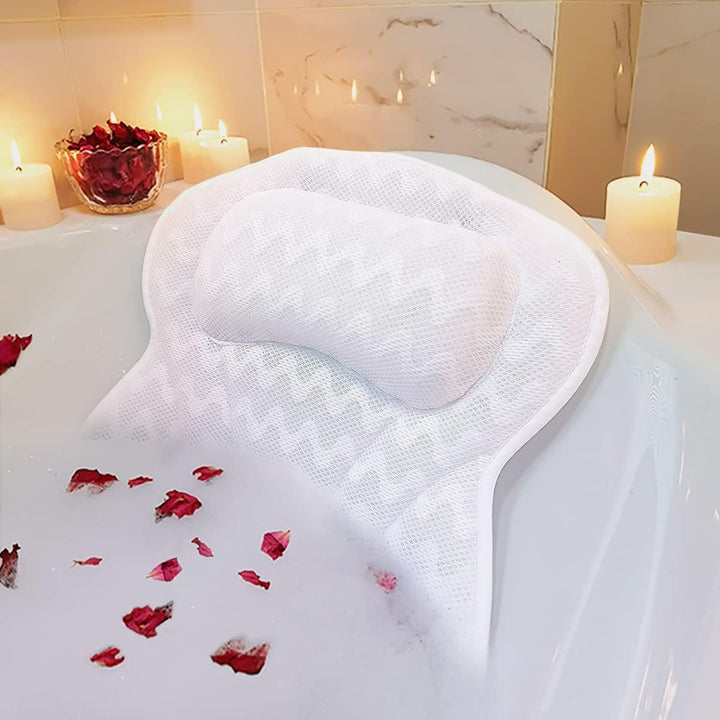 Luxury Bath Pillow, Non-Slip Comfortable Bathtub Pillow with 6 Suction Cups, Ergonomic 4D Air Mesh Headrest Cushion for Head, Shoulder, Neck and Back Support Home Spa Hot Tub Jacuzzi (Grey)