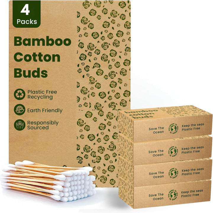 600 Bamboo Cotton Buds |100% Eco-Friendly Biodegradable | Cotton Wool Buds | Compostable Bamboo Earbuds | Recycled Plastic Free Packaging | Correct Makeup | Carbon Offsetting | 6X100 Ear Buds Cotton