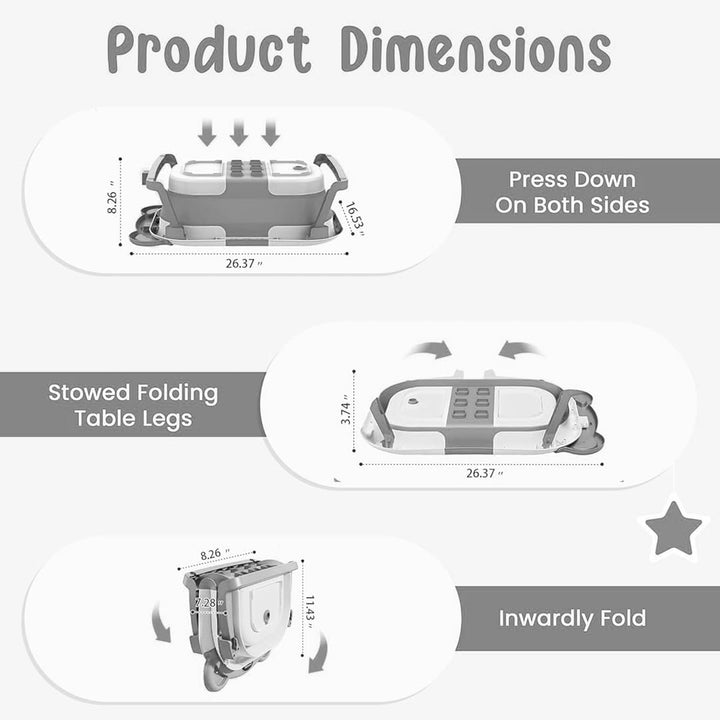 Collapsible Baby Bath Tub with Thermometer - Baby Bath Support for Newborn Bath - Portable Bathtub with Drain Plug for Travel - anti Slip Tub with Shower Jug and Toy 0-24 Months (Grey)
