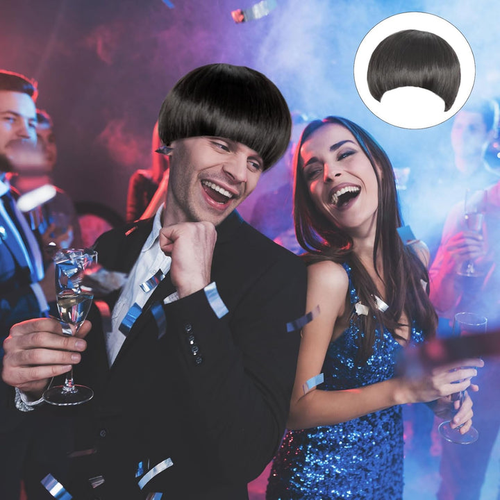 Short Black Straight Wig for Men Women, Short Mushroom Wig with Full Bang Funny Bowl Cut Hairstyle, Men'S 60S 70S 80S Hair Costume Movie Role Play Fancy Dress Cosplay Party Halloween (Black)