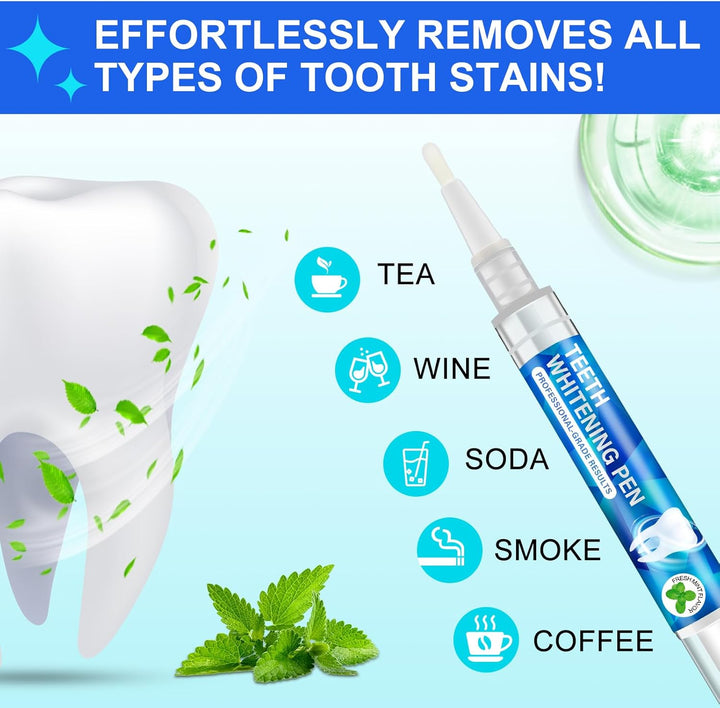 Teeth Whitening Pen - Teeth Whitening Gel Essence, 6 PCS Deluxe Kit, 5 Minute Effective Whitener Bleach Pen for Adults, No Sensitivity, Mint