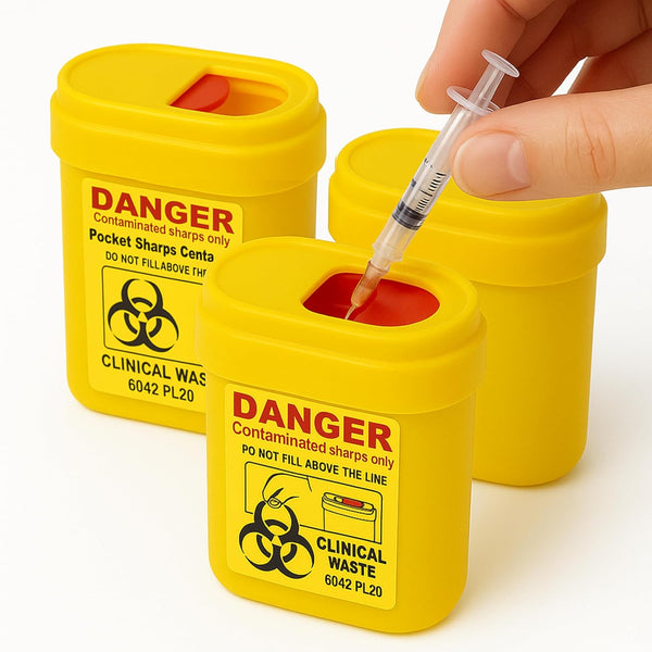 3 X Travel Size Sharps Bin, Disposal Boxes for Diabetic Pen Needles, Blood Lancets & Test Strips - Small Portable Sharps Container for Insulin Ideal for Travel and Daily Personal Use | Sharps Bin 0.2L