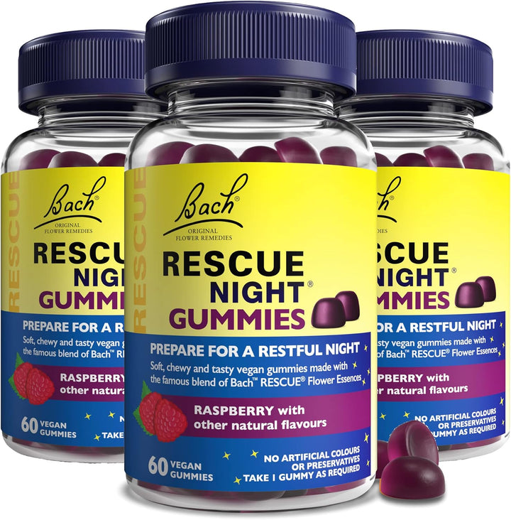 Night Gummies | Natural Bedtime Support | Bach Original Flower Essences | 60 Vegan Raspberry Flavoured Gummies | Help Prepare for Restful Sleep