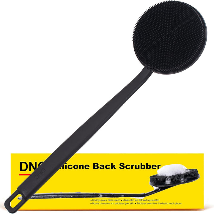 Back Scrubber for Shower Soft Silicone Bath Body Brush with Long Handle (Black)
