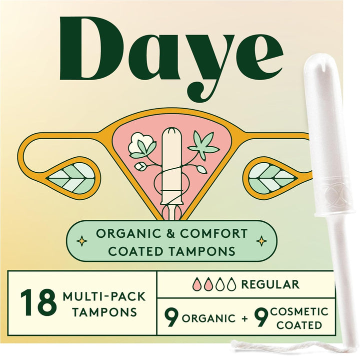 Organic Tampons Regular | 18Ct | Pesticide & Metal Tested, 100% Organic Cotton, Best Absorbency | No-Shed Sleeve, Sugarcane Applicator