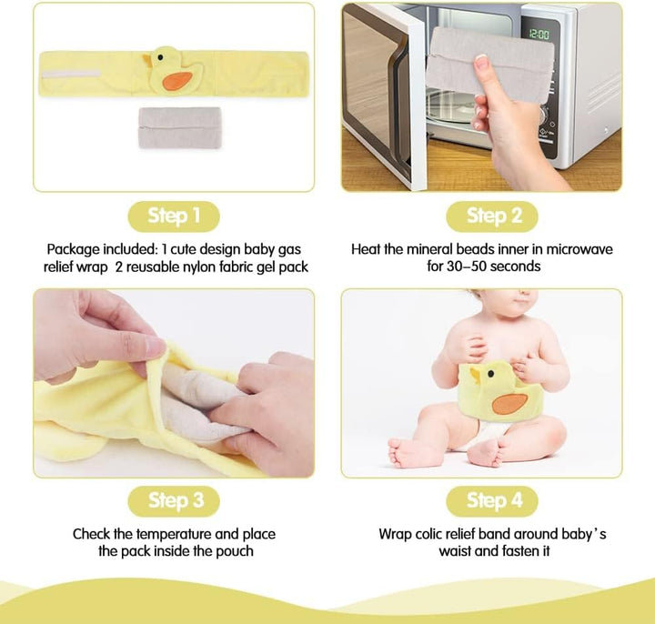 Baby Colic Relief, Reusable Heated Tummy Wrap for Newborns, Belly Relief by Soothing Warmth, Baby Heating Pad Swaddling Belt for Gas Relief, Upset Stomach, Baby Reflux - Yellow Duck
