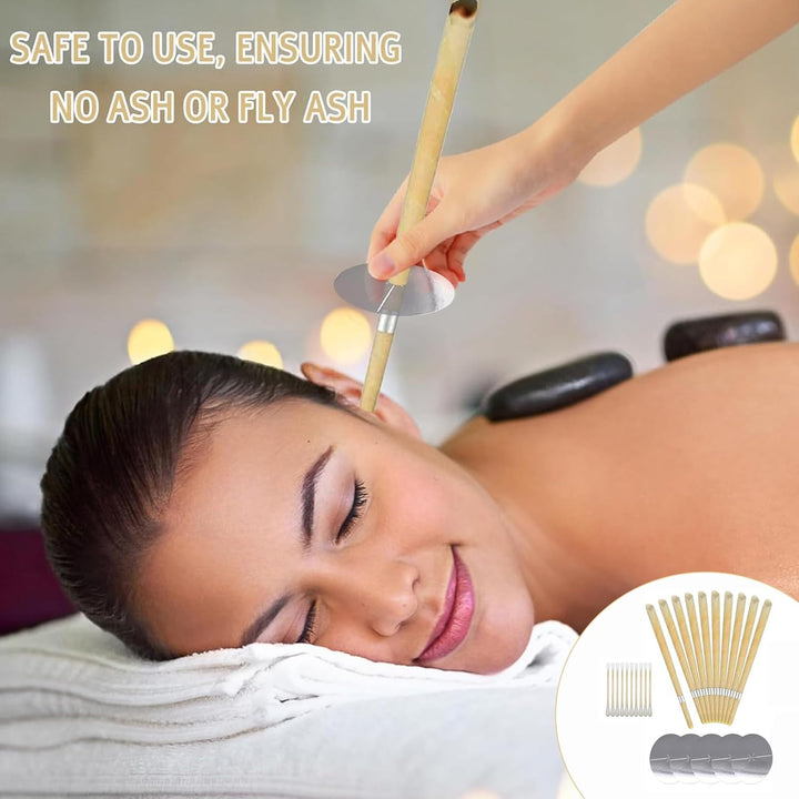 25 Piece Set of Natural Beeswax Ear Candles, Beeswax Ear Candles Kit, Beeswax Ear Candles for Blocked Ears with 5 Protective Disks+10 Cotton Swab for Health Care of Blocked Ears (Yellow)