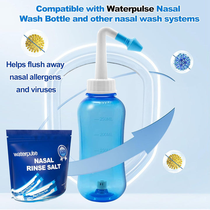 120 Saline Packets for Neti Pots, Nasal Irrigation System with Sinus Relief, Individually Wrapped Salt Packets for Nasal Wash and Squeeze Bottle