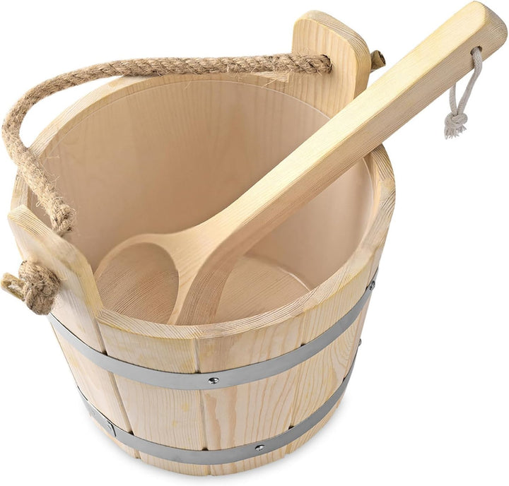 Sauna Kit 9.9'' Plastic-Liner Preservative Wood Sauna Bucket with Ladle Reinforced Barrel Sauna with Thick Handle for Sauna Bathroom
