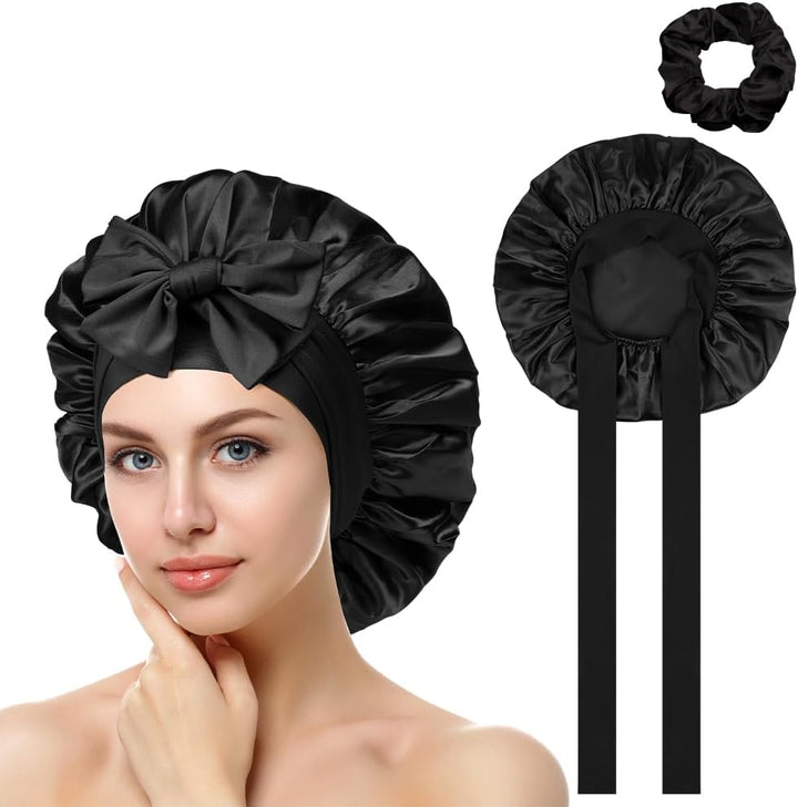 Satin Bonnet, Double-Sided Silk Bonnet Hair Wrap for Sleeping, Night Hair Sleep Cap with Elastic Band, Hair Care Head Cover Hat for Women Girls Long, Straight, Curly Hair