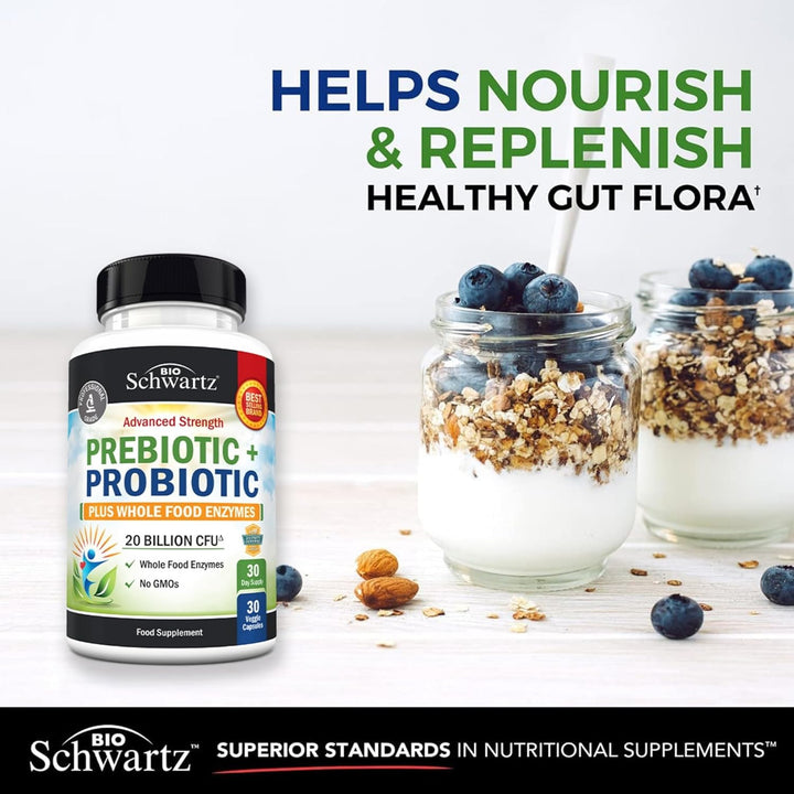 Probiotic and Prebiotic Capsules - Supports Digestive Health & Bloating Relief for Women & Men - Pre and Probiotics for Gut Health Supplements with Whole Food Enzymes - Non-Gmo, Gluten Free - 30 Ct.
