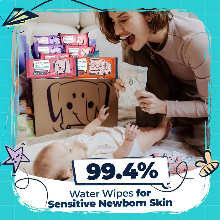 Mum & You Baby Wipes Multipack - 672 Biodegradable Wet Wipes (12 Packs) | 99.4% Water. Ideal for Sensitive Newborn Skin | Baby Wipes Bulk, Bum Wipes, Wet Tissue, Eco-Friendly Wet Wipes Baby